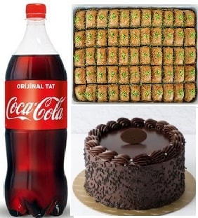 Taze Çikolatalı Yaş Pasta 1 kg Antep Fıstıklı Baklava ve Cola Set